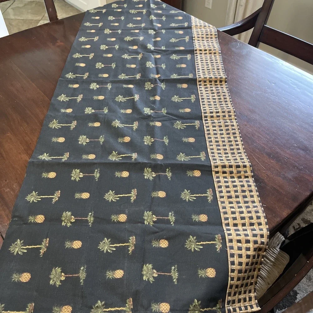 Vintage Waverly Tiki Print Valance Pineapple‎ Palm Tree Tiki Bamboo Hawaii